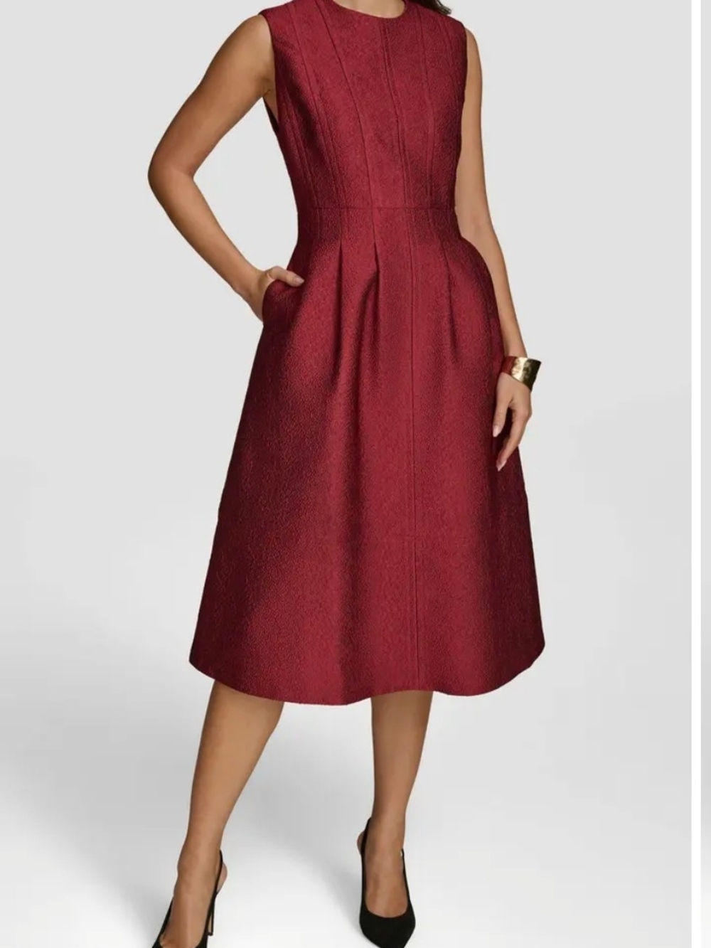 Donna Karan Sleeveless Midi Dress in Burgundy